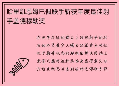 哈里凯恩姆巴佩联手斩获年度最佳射手盖德穆勒奖 哈里凯恩姆巴佩联手斩获年度最佳射手盖德穆勒奖